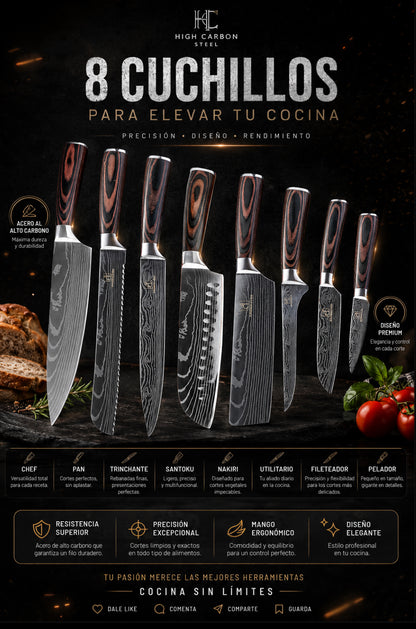 FINE EDGE Damascus Style Kitchen Knife Set